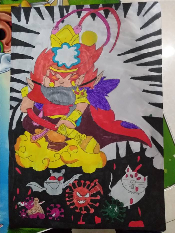海尾小学三（2）班练家俊 中国加油 武汉加油 作品（孙悟空抗战病毒）.jpg